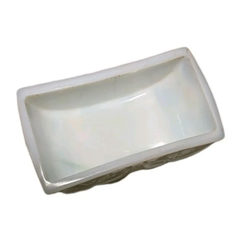 Vintage Akro Agate Slag Glass Planter Bowl Dish Vase Pot White